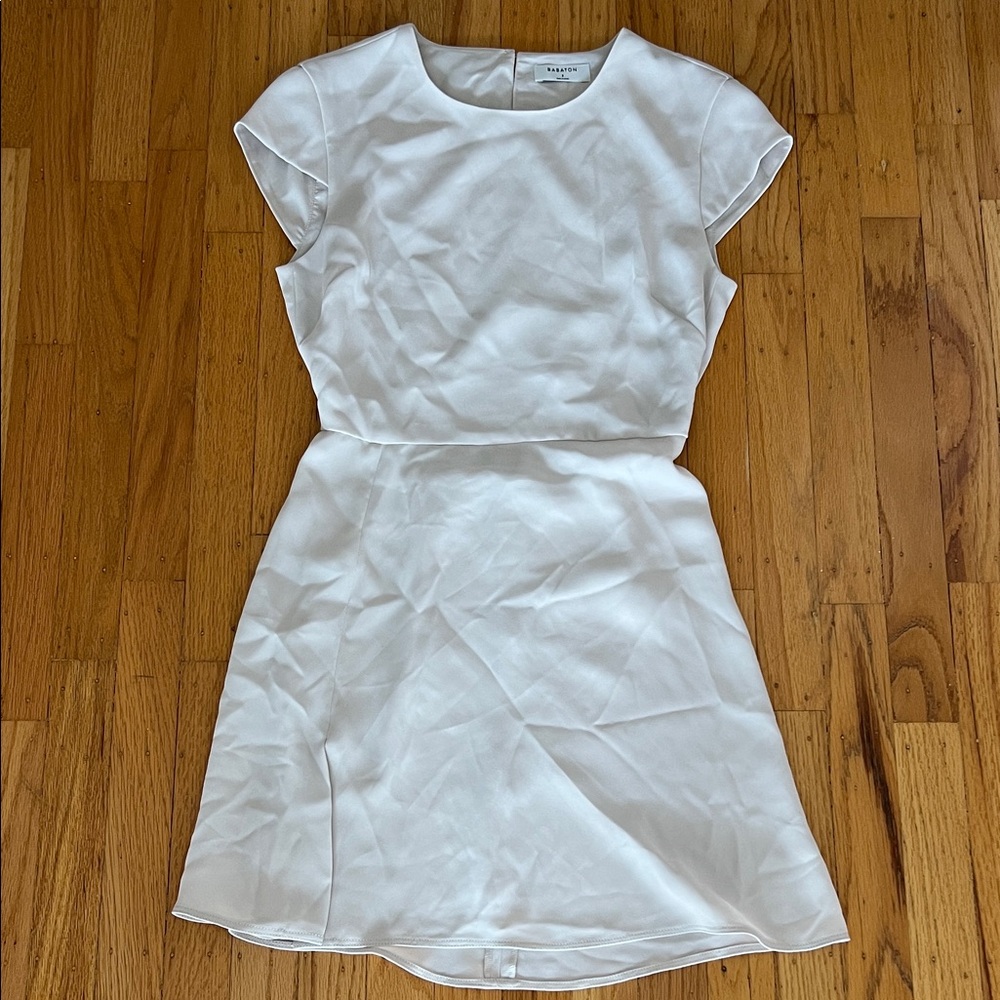 LIKE NEW! Aritzia Babaton mini Hamptons dress open back slit 2 tan cream